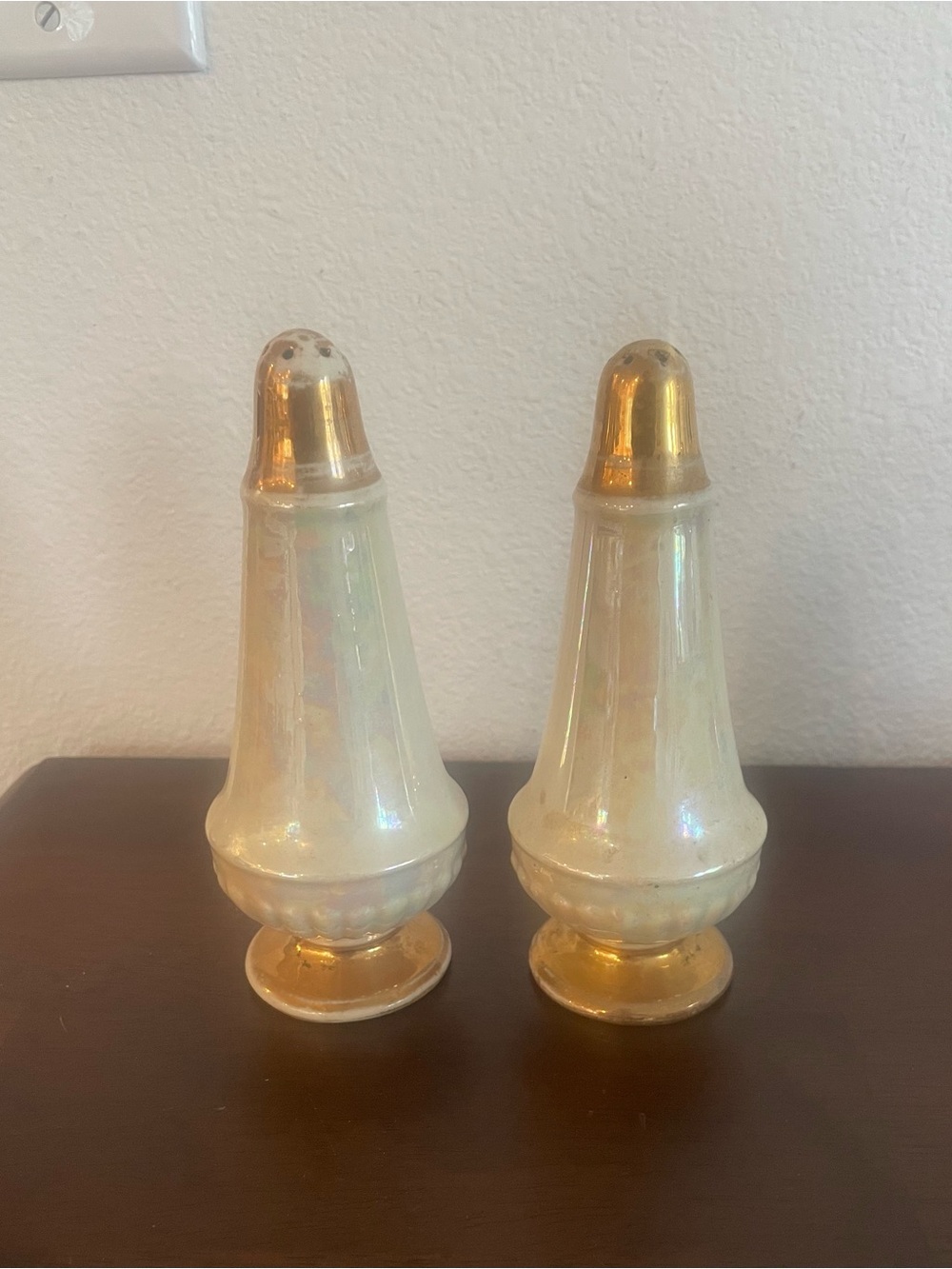 Pearl White Salt & Pepper Shaker Set with Gold Accents